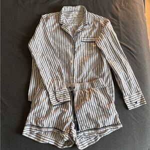 Petite Plume Women's Long Sleeve Pajama Short Set French Ticking Navy/White